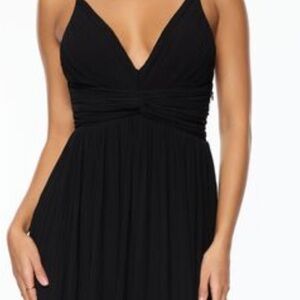 Dynamite Black Pleated Ruched Mini Sundress